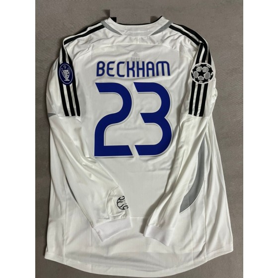 David Beckham Real Madrid 2006-2007 White Black Jersey Soccer Shirt