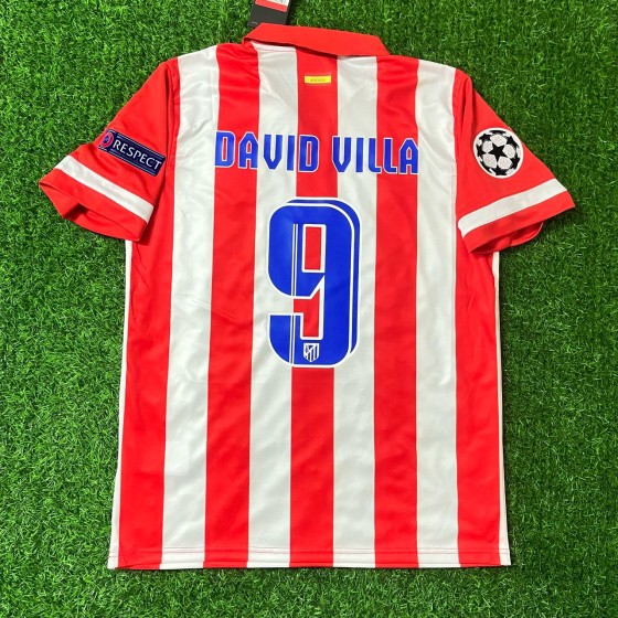 David Villa 9 Atlético Madrid Home 201314 Jersey Red and White Retro Kit Trikot Jersey Maillot Soccer Shirt