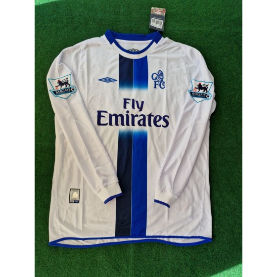 Didier Drogba 15 Chelsea Away 2004 Retro White Long Sleeve Jersey Trikot Kit Maillot Soccer Shirt
