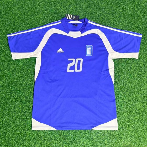 Giorgos Karagounis Greece EURO 2004 Final Blue Retro Home Kit Jersey Soccer Shirt