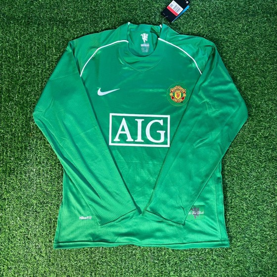 Edwin van der Sar Manchester United Goalkeeper Green Retro Long Sleeve Jersey Soccer Shirt