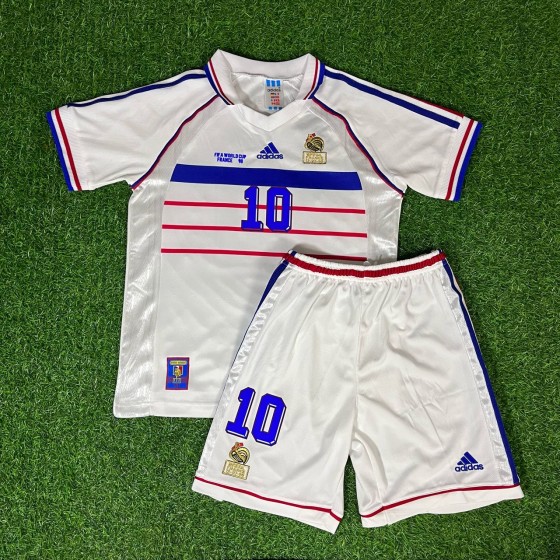 France 1998 Away Zidane Kids Kit – Kit Jersey for Children –  KinderTrikot  Maillot Enfant Personnalisable Soccer Shirt